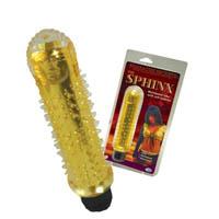 Playtime Blue Sphinx multispeed vibrator with jelly latex cover and spiky nodules, powered by AA batteries, shown in the image.