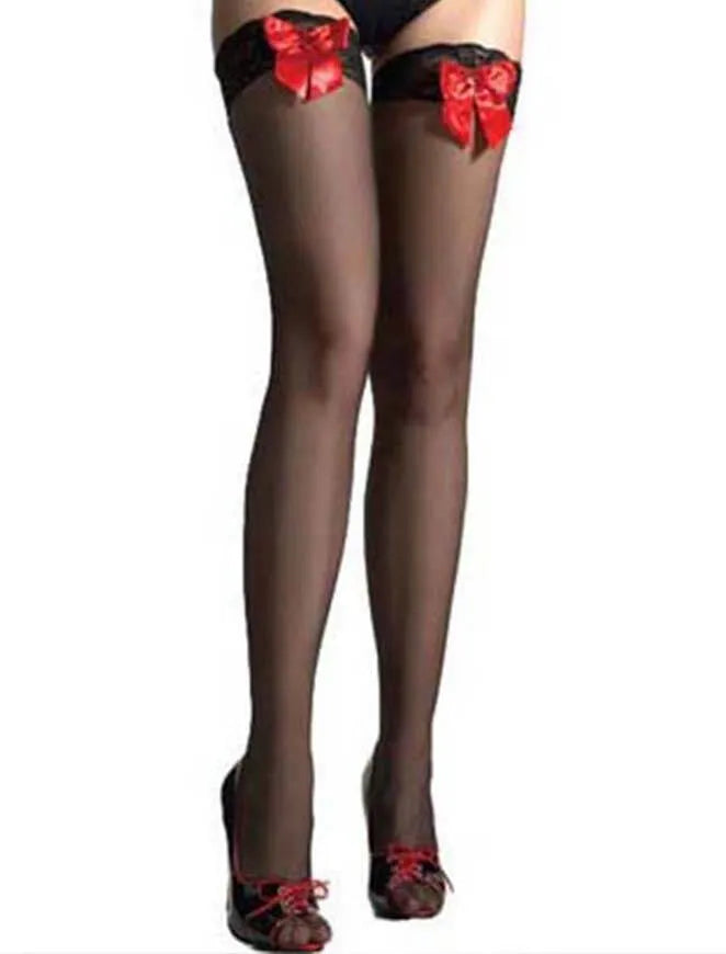 Sexy Black Stockings with Red Bow Scandals Lingerie 