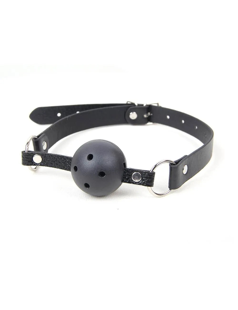 a black leather collar with a ball gag on it