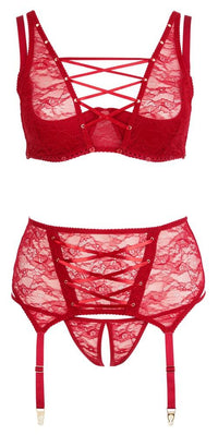 Thumbnail for Red Lace Suspender Set - Plus Size