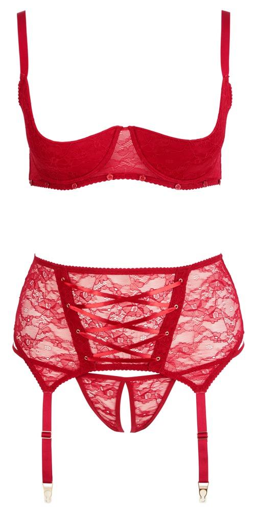Red Lace Suspender Set - Plus Size