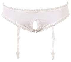 Cottelli Collection schoolgirl costume with colorful checkered mini skirt, tie, and crotchless panties for bedroom dress-up.