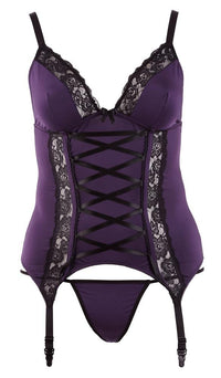 Thumbnail for Purple Lace Basque Set - Plus Size