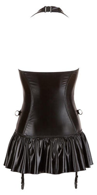 Faux Leather Open Cup Skirted Suspender Basque