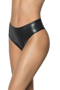 Thumbnail for Black High Waist Wet Look Ruched Back Panty