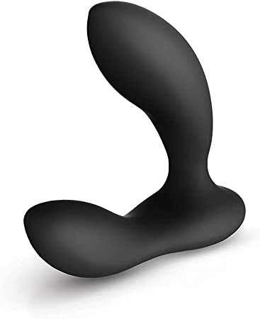 Lelo Bruno prostate stimulator in black, curved design for prostate massage and pleasure, made of smooth silicone material.