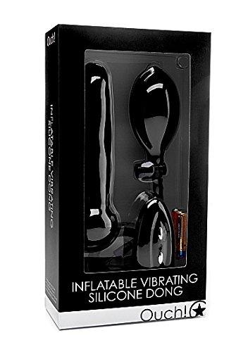 Ouch! Inflatable Vibrating Silicone Dong - Black