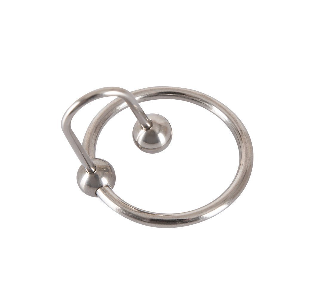 Polished steel sperm stopper glans ring with movable urethra, designed for dilators and sounding from Sextreme Steel.