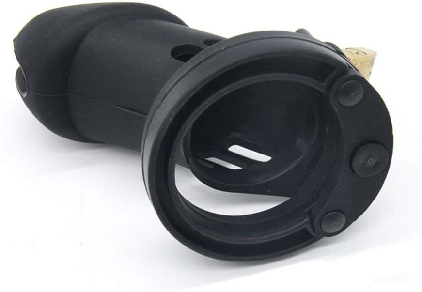 Black silicone cock cage from P, a chastity device with smooth, secure design and adjustable features for male restriction.