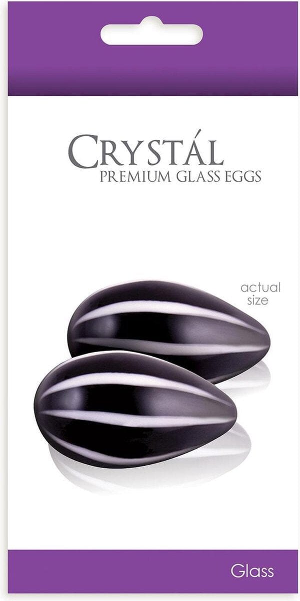 Yellow Ns Novelties Pinstripe Egg glass dildo with a sleek, striped design, smooth surface, and rounded shape for comfortable use.