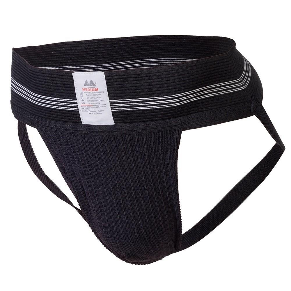 Black and black Meyer Marketing Original Edition men's jock strap by Scandals, featuring supportive elastic straps and mesh fabric.