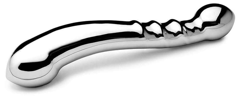 Njoy Eleven extra large stainless steel anal dildo with weighted S-shaped design, smooth and polished for luxurious sensation.