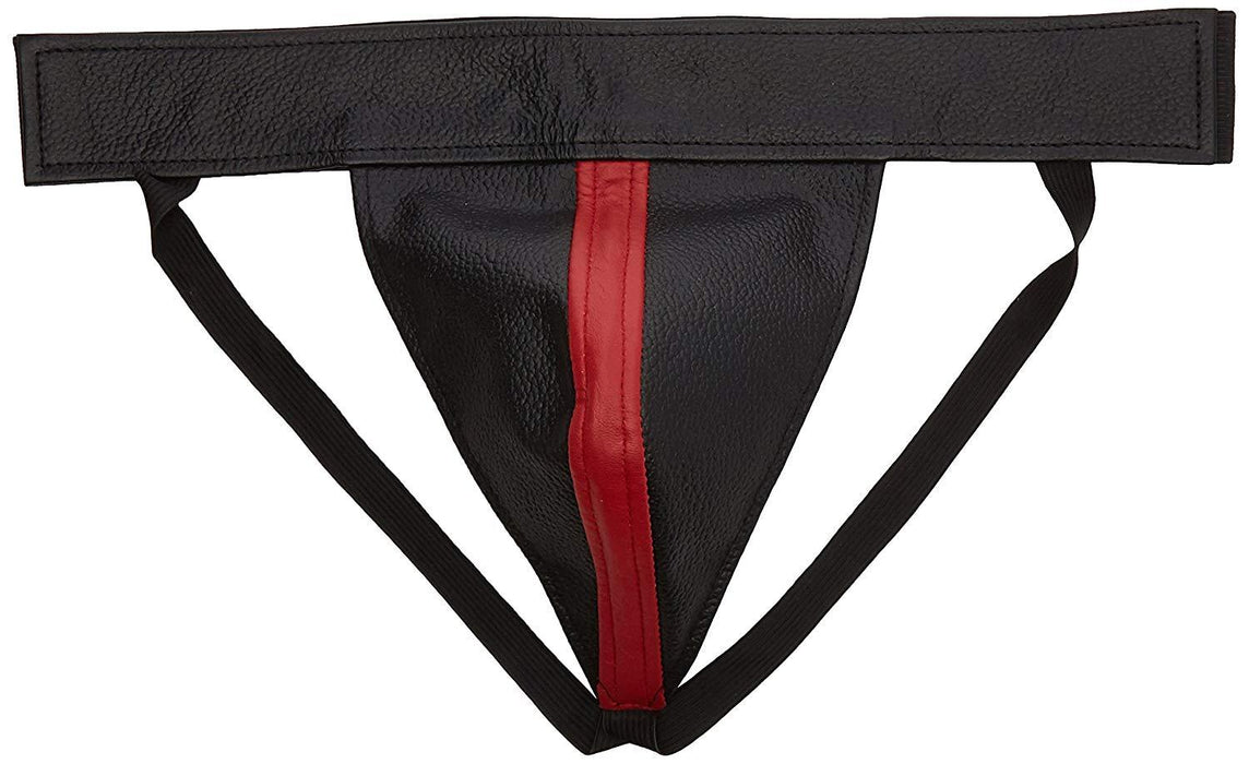 Scandals Black Leather Jock with Red Stripe