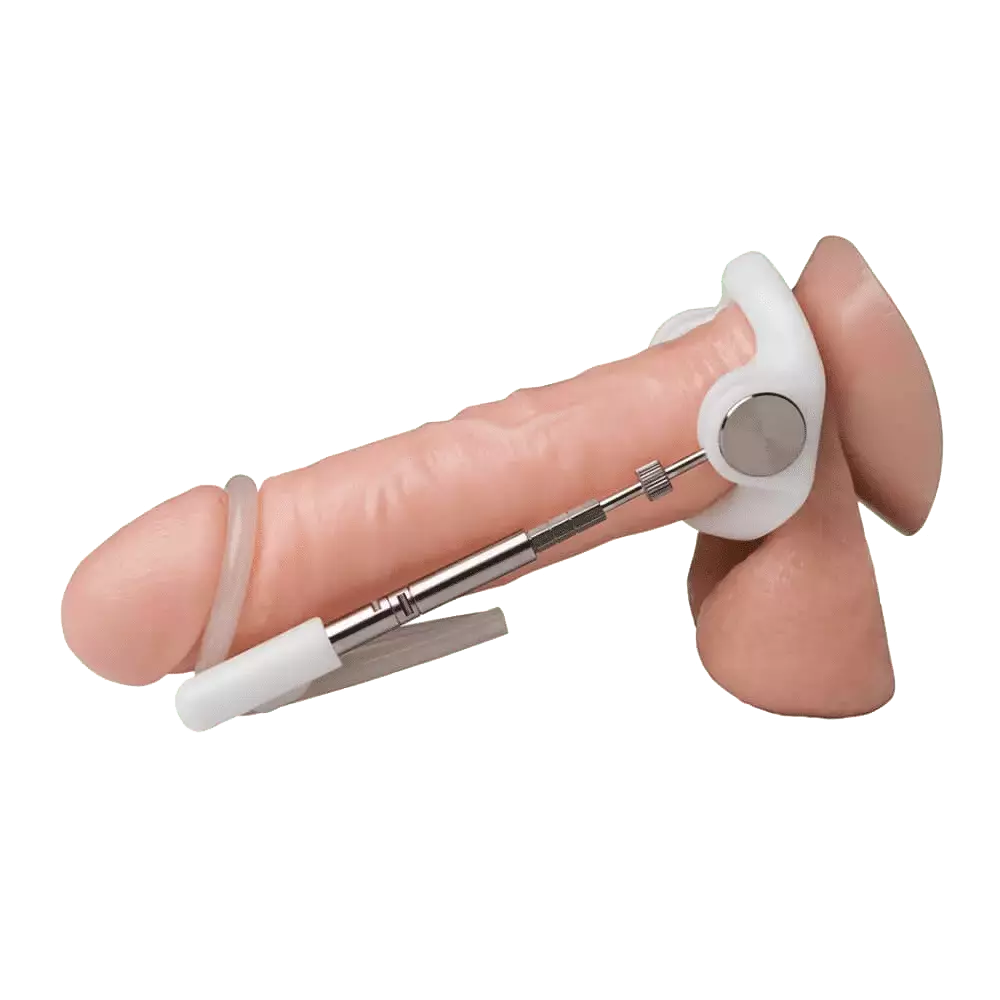Jes-Extenders Original penis extender device shown, designed for natural enhancement and lengthening.