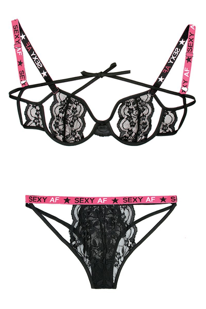 "Sexy AF" Cut-out Bra and Caged Panty Set