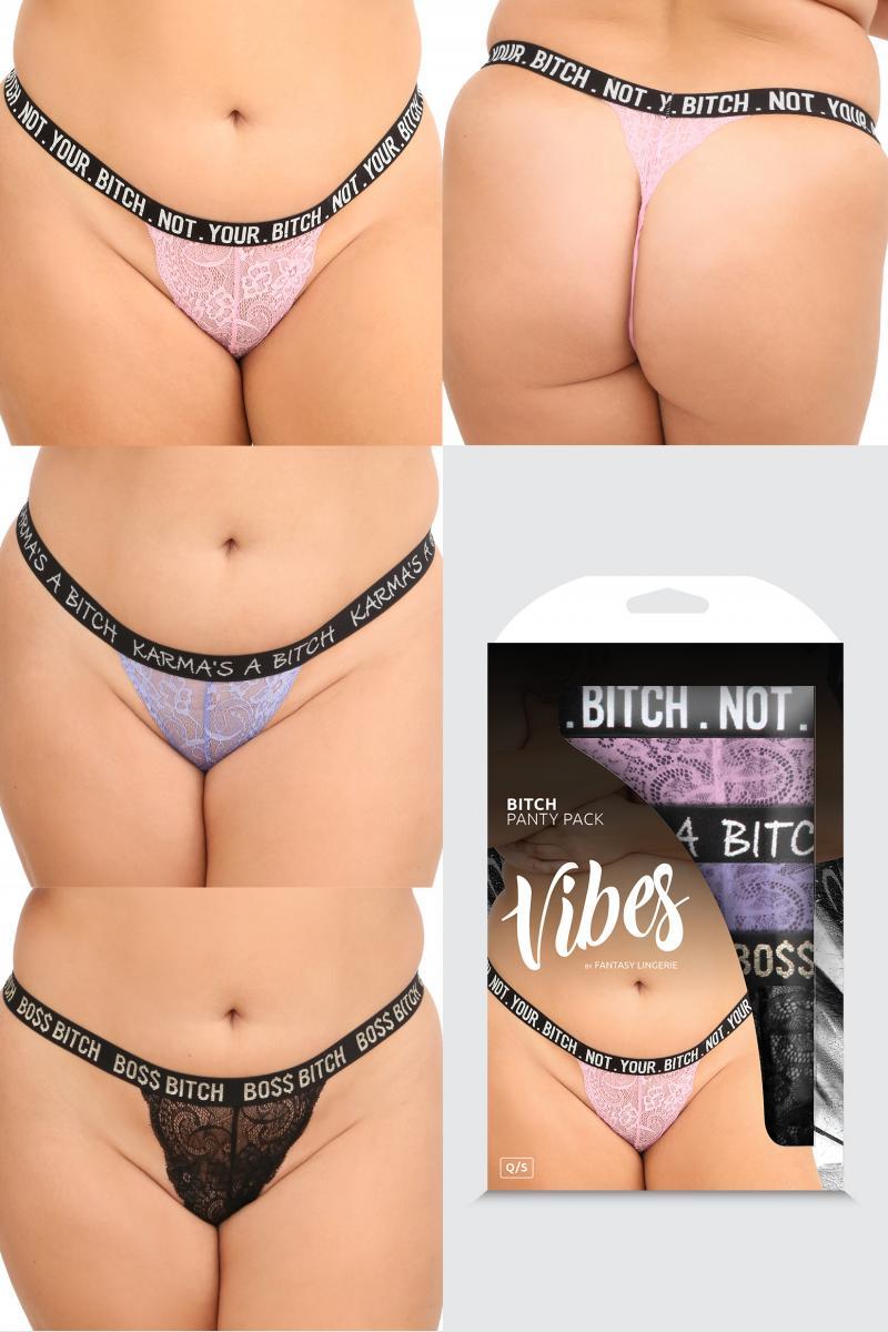 Vibes "Bitch" Lace Thong Set-3 Pack