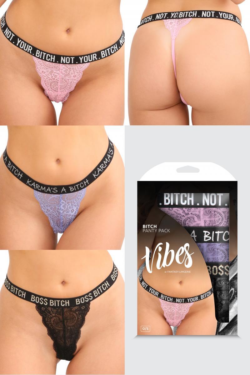 Vibes "Bitch" Lace Thong Set-3 Pack