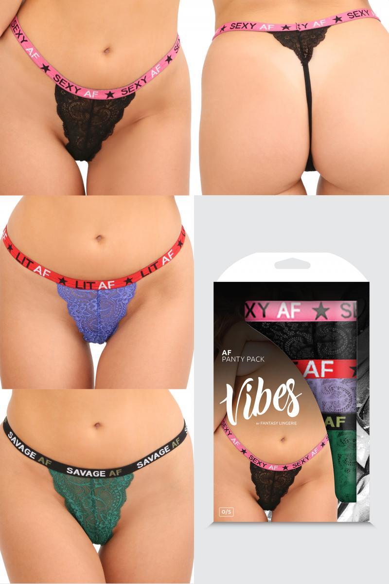 Vibes "Lit AF" Lace Thong Set-3 Pack