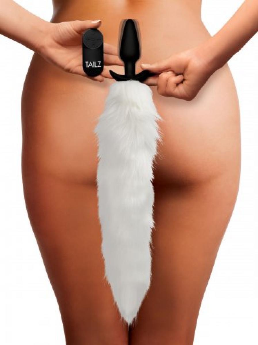 Remote Controlled Vibrating Fox Tail Plug-White