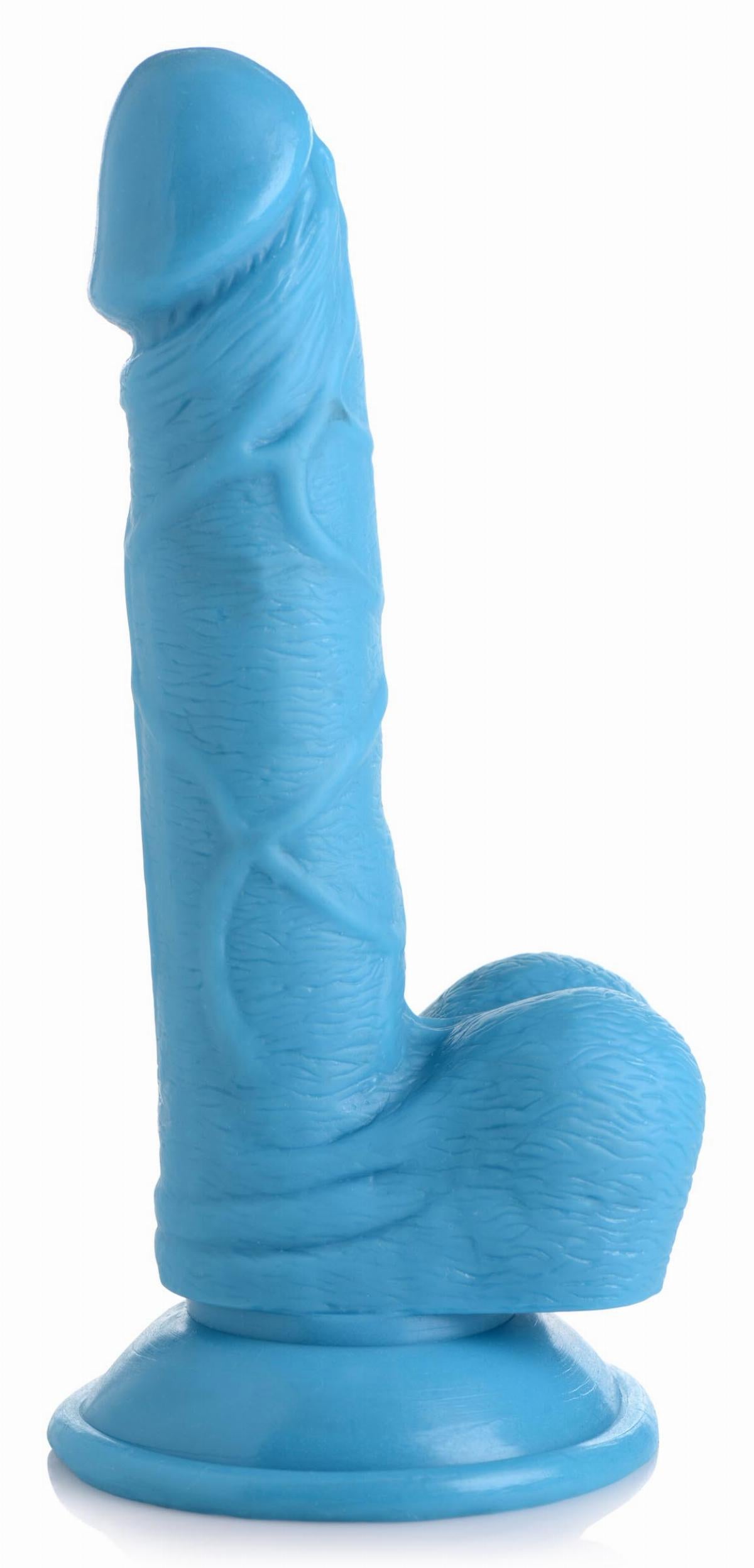 a blue plastic object with a long tail