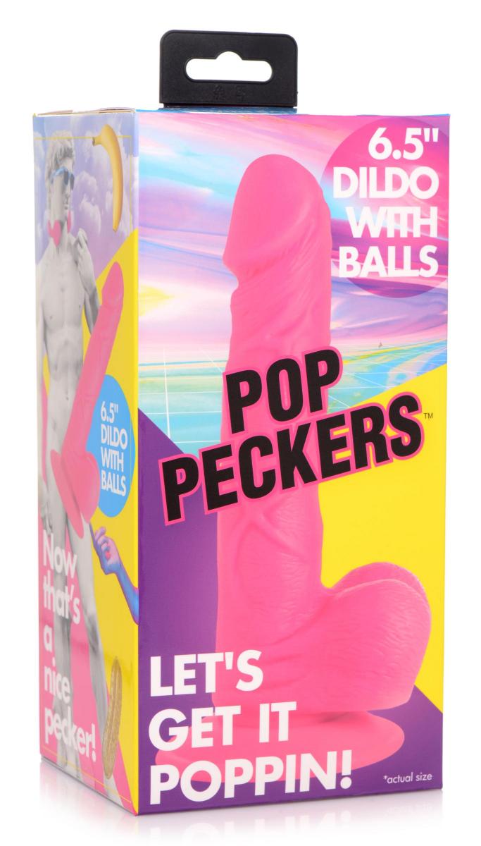 a pink toy in a box with the words pop peckers on it