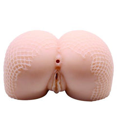 Realistic vibrating masturbator by Crazy Bull with fishnets, featuring detailed texture and compact design for enhanced pleasure.