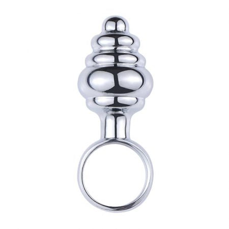 Ribbed Metal Butt Plug with Ring