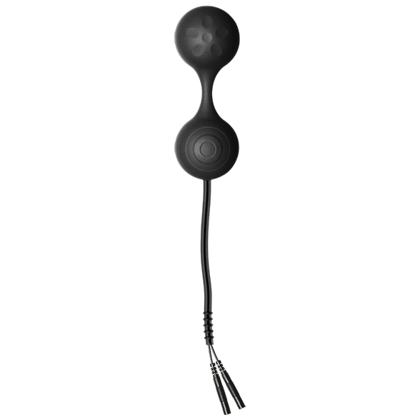 ElectraStim Lula Silicone Kegel Balls for electro sex, showing the sleek silicone beads and length details.