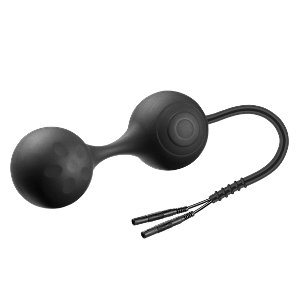ElectraStim Lula Silicone Kegel Balls for electro sex, showing the silicone kegel balls resting on a surface.