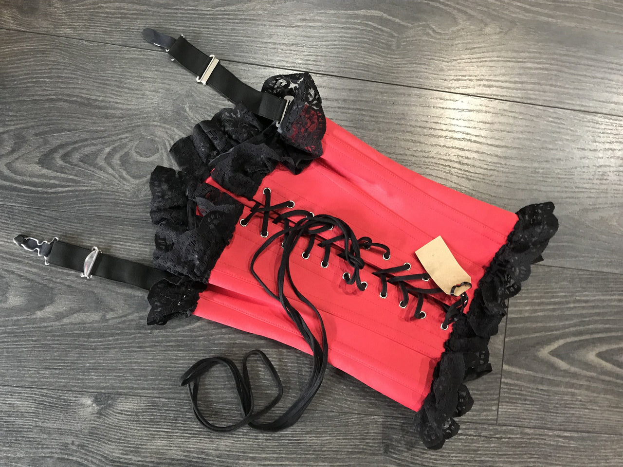 Scandals Red and Black Lace Corset with Garter