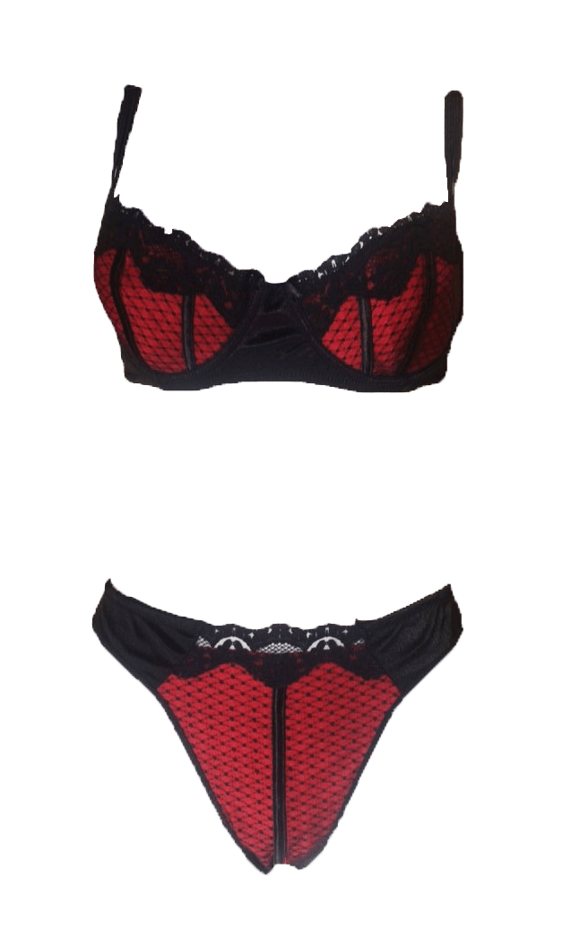 Sunburst lace and striped pink or red lingerie bra set with delicate detailing and adjustable straps.