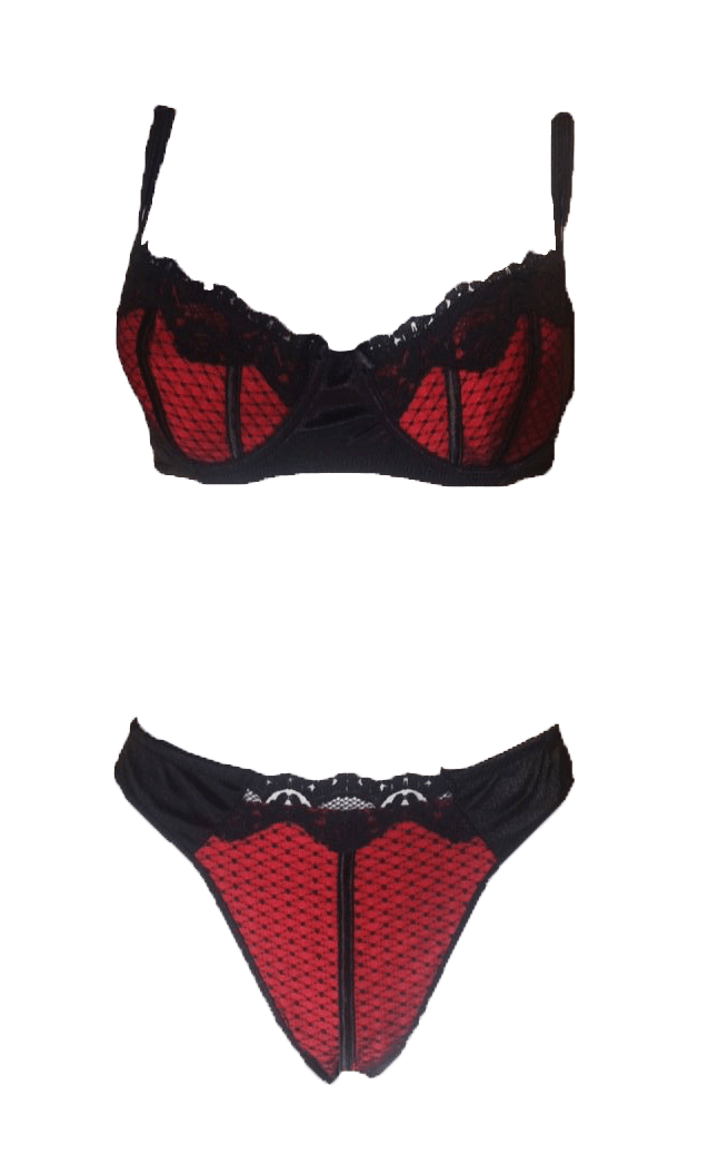 Lace and Striped Bra Set (Pink or Red)