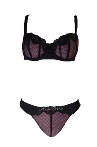 Thumbnail for Lace and Striped Bra Set (Pink or Red)
