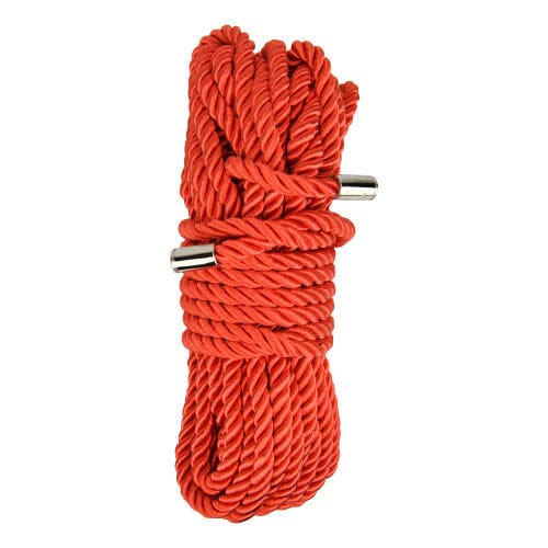 a red rope with two metal pins on it