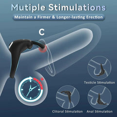 Scandals RABBIT X dual vibrating cock ring with remote control, featuring textured design and adjustable fit for enhanced pleasure.