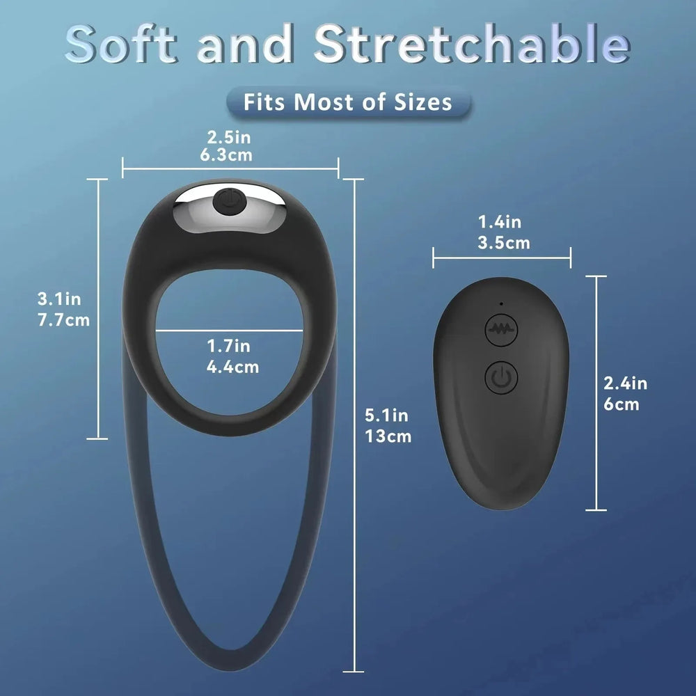 Scandals RABBIT X dual vibrating cock ring with remote control, black silicone design, featuring rabbit ears and adjustable fit.