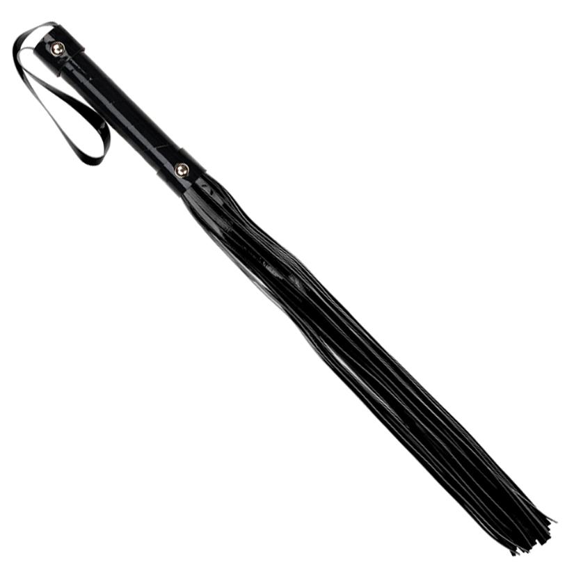 Ouch! Long PVC whip with textured handle and multiple tails, designed for impact play, part of Ouch! whips, floggers, and paddles collection.
