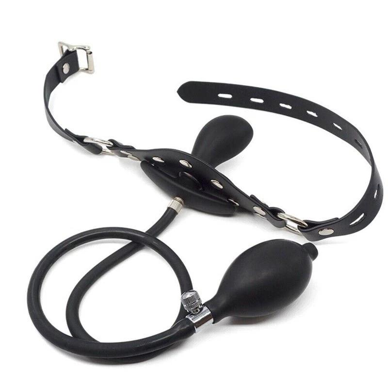 Inflatable Penis Gag with Adjustable Leather Harness & Lock & Key
