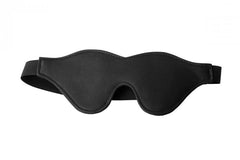 Black fleece-lined blindfold from Strict, soft and comfortable eye mask for relaxation or sleep.
