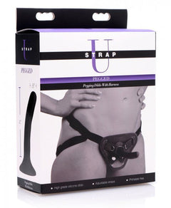U Strap silicone strap-on pegging set with 4-inch petite dildo and adjustable harness, shown in a close-up view.