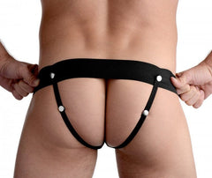 Close-up view of the Pumper Inflatable Hollow Strap On, showcasing the easy-to-use inflatable bulb for customizable girth.