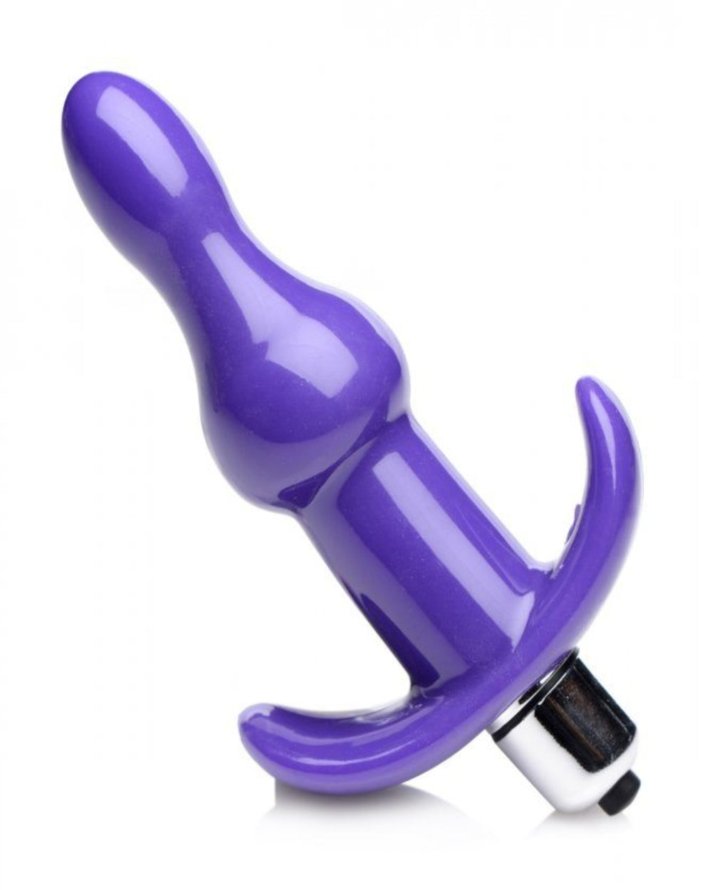 Purple Frisky vibrating anal butt plug with rolling bumps, designed for pleasurable stimulation and easy insertion.