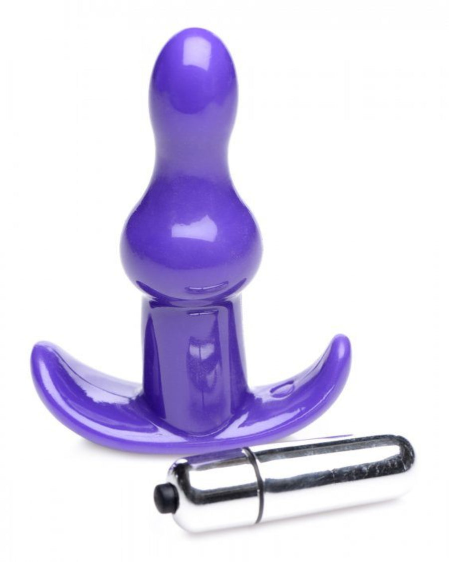 Vibrating Rolling Bumpy Jelly Anal Butt Plug With Rolling Bumps in purple