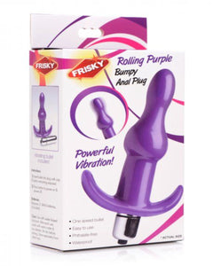 the outer packaging for the Vibrating Rolling Bumpy Jelly Anal Butt Plug With Rolling Bumps in purple