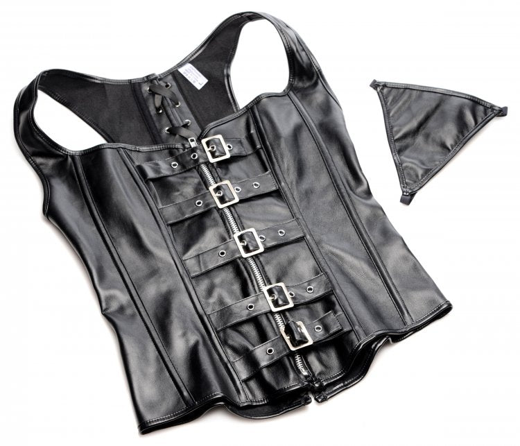 Lace-Up Corset Vest and Thong Set