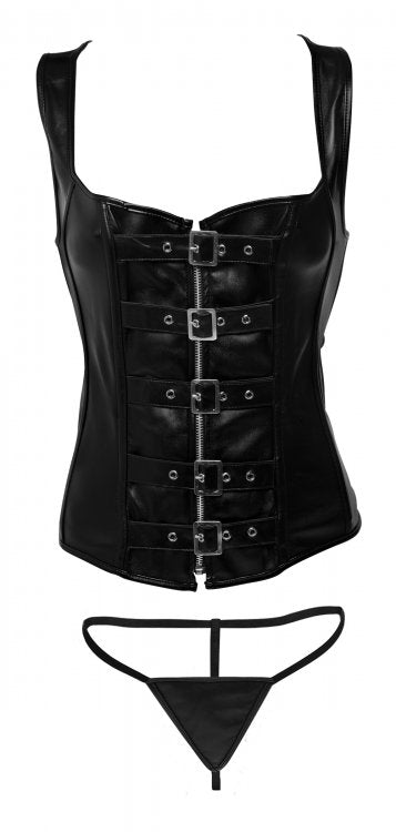 Lace-Up Corset Vest and Thong Set