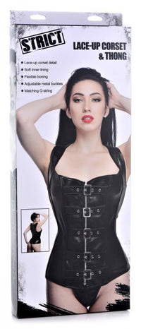 Lace-Up Corset Vest and Thong Set