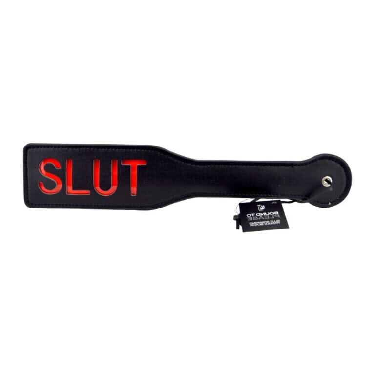 Black Spanking Paddle by Bound to Please, 32x6 cm faux leather paddle for BDSM role play and sensation play.