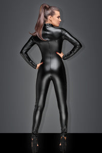 Thumbnail for Noir Handmade Powerwetlook overall with cutouts and lacing two-way zipper-Large