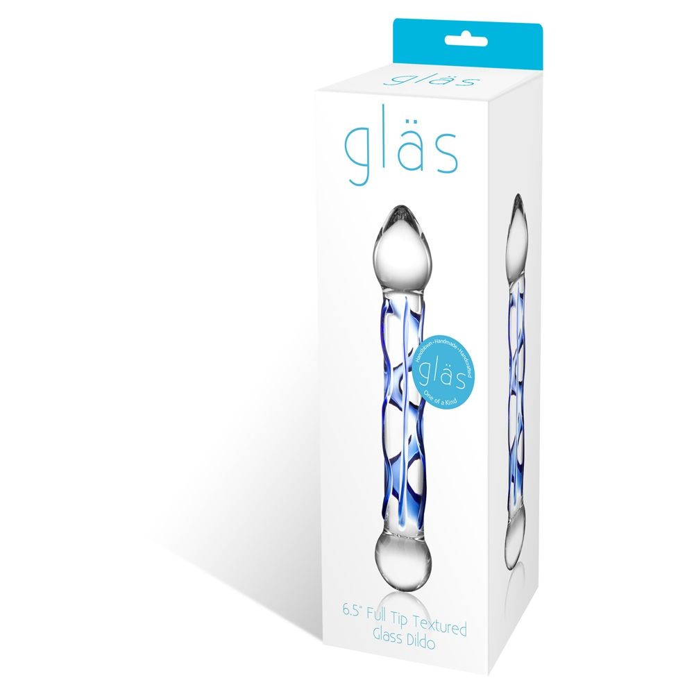 Glas Full Tip Textured Glass Dildo Blue